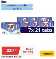 Promoties Sun vaatwascapsules all in 1 - Sun - Geldig van 22/04/2024 tot 28/04/2024 bij Bol.com