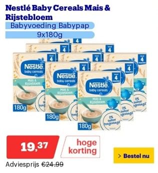Promoties Nestlé baby cereals mais + rijstebloem - Nestlé - Geldig van 22/04/2024 tot 28/04/2024 bij Bol.com