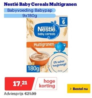 Promoties Nestlé baby cereals multigranen - Nestlé - Geldig van 22/04/2024 tot 28/04/2024 bij Bol.com
