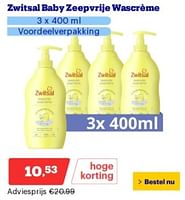 Promoties Zwitsal baby zeepvrije wascréme - Zwitsal - Geldig van 22/04/2024 tot 28/04/2024 bij Bol.com