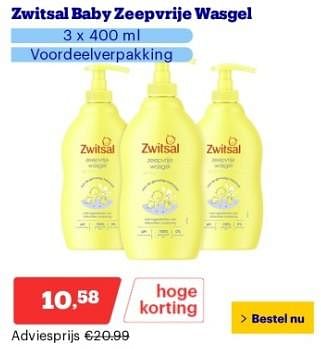 Promotions Zwitsal baby zeepvrije wasgel - Zwitsal - Valide de 22/04/2024 à 28/04/2024 chez Bol.com