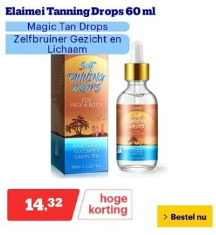 Promoties Elaimei tanning drops - Elaimei - Geldig van 22/04/2024 tot 28/04/2024 bij Bol.com
