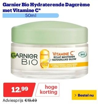 Promotions Garnier bio hydraterende dagcréme met vitamine c - Garnier - Valide de 22/04/2024 à 28/04/2024 chez Bol.com