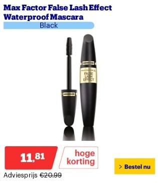 Promotions Max factor false lash effect waterproof mascara - Max Factor - Valide de 22/04/2024 à 28/04/2024 chez Bol.com