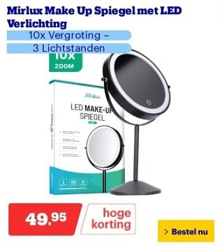 Promoties Mirlux make up spiegel met led verlichting - Mirlux - Geldig van 22/04/2024 tot 28/04/2024 bij Bol.com