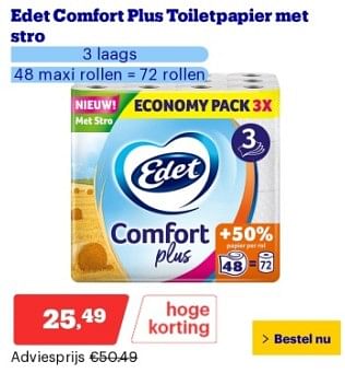 Promotions Edet comfort plus toiletpapier met stro - Edet - Valide de 22/04/2024 à 28/04/2024 chez Bol.com