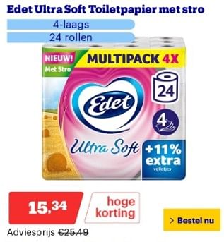 Promotions Edet ultra soft toiletpapier met stro - Edet - Valide de 22/04/2024 à 28/04/2024 chez Bol.com