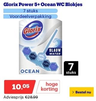 Promoties Glorix power 5+ ocean wc blokjes - Glorix - Geldig van 22/04/2024 tot 28/04/2024 bij Bol.com