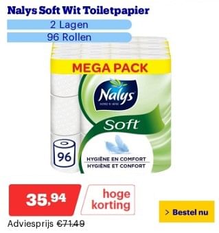 Promotions Nalys soft wit toiletpapier - Nalys - Valide de 22/04/2024 à 28/04/2024 chez Bol.com