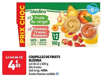 Promoties Coupelles de fruits blédina - Blédina - Geldig van 23/04/2024 tot 29/04/2024 bij Auchan