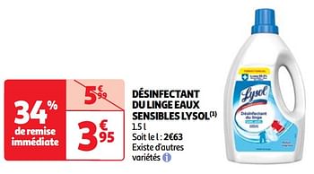 Promoties Désinfectant du linge eaux sensibles lysol - Lysol - Geldig van 23/04/2024 tot 29/04/2024 bij Auchan