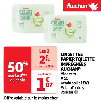 Promoties Lingettes papier toilette imprégnées auchan - Huismerk - Auchan - Geldig van 23/04/2024 tot 29/04/2024 bij Auchan