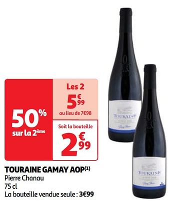 Promoties Touraine gamay aop pierre chanau - Rode wijnen - Geldig van 23/04/2024 tot 29/04/2024 bij Auchan