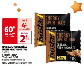 Promotions Barres chocolatées high energy isostar - Isostar - Valide de 23/04/2024 à 29/04/2024 chez Auchan Ronq