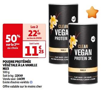 Promoties Poudre protéinée végétale à la vanille nu3 - Nu3 - Geldig van 23/04/2024 tot 29/04/2024 bij Auchan