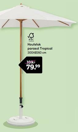 Promotions Houtstok parasol tropical - Produit maison - Leen Bakker - Valide de 22/04/2024 à 05/05/2024 chez Leen Bakker
