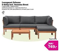 Loungeset orleans 5-delig incl. kussens brest 2 hoekfauteuils + middenfauteuil + tafel hocker + bijzettafel-Huismerk - Leen Bakker