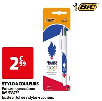 Promotions Stylo 4 couleurs - BIC - Valide de 23/04/2024 à 29/04/2024 chez Auchan Ronq
