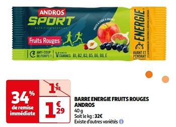 Promotions Barre energie fruits rouges andros - Andros - Valide de 23/04/2024 à 29/04/2024 chez Auchan Ronq