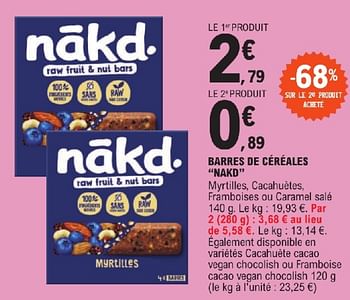 Promoties Barres de céréales nakd - Nákd - Geldig van 23/04/2024 tot 04/05/2024 bij E.Leclerc