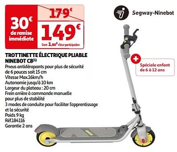 Promotions Trottinette électrique pliable ninebot c8 - Segway - Valide de 23/04/2024 à 29/04/2024 chez Auchan Ronq