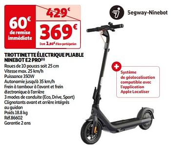 Promotions Trottinette électrique pliable ninebot e2 pro - Segway - Valide de 23/04/2024 à 29/04/2024 chez Auchan Ronq