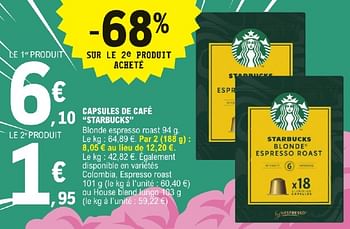Promoties Capsules de café starbucks - Starbucks - Geldig van 23/04/2024 tot 04/05/2024 bij E.Leclerc