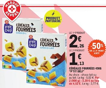 Promoties Céréales fourrées p tit déli - P'tit Déli - Geldig van 23/04/2024 tot 04/05/2024 bij E.Leclerc