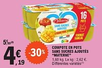 Promoties Compote enpots sans sucres ajoutés materne - Materne - Geldig van 23/04/2024 tot 04/05/2024 bij E.Leclerc