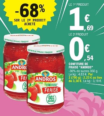 Promoties Confiture de fraise andros - Andros - Geldig van 23/04/2024 tot 04/05/2024 bij E.Leclerc
