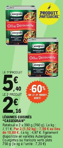 Promoties Légumes cuisinés cassegrain - Cassegrain - Geldig van 23/04/2024 tot 04/05/2024 bij E.Leclerc