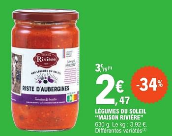 Promoties Légumes du soleil maison rivière - Maison Riviere - Geldig van 23/04/2024 tot 04/05/2024 bij E.Leclerc