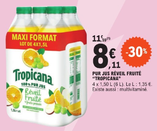 Promoties Pur réveil fruité tropicana - Tropicana - Geldig van 23/04/2024 tot 04/05/2024 bij E.Leclerc