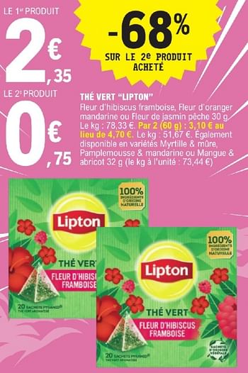 Promoties Thé vert lipton - Lipton - Geldig van 23/04/2024 tot 04/05/2024 bij E.Leclerc