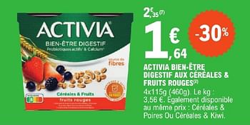 Promoties Activia bien être digestif aux céréales + fruits rouges - Danone - Geldig van 23/04/2024 tot 04/05/2024 bij E.Leclerc