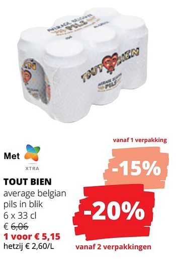 Promoties Average belgian pils in blik - Tout Bien - Geldig van 25/04/2024 tot 08/05/2024 bij Spar (Colruytgroup)