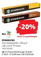 Promoties Chocoladepoeder of caps house blend lungo - Starbucks - Geldig van 25/04/2024 tot 08/05/2024 bij Spar (Colruytgroup)
