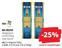 Promoties Deegwaren linguine - De Cecco - Geldig van 25/04/2024 tot 08/05/2024 bij Spar (Colruytgroup)