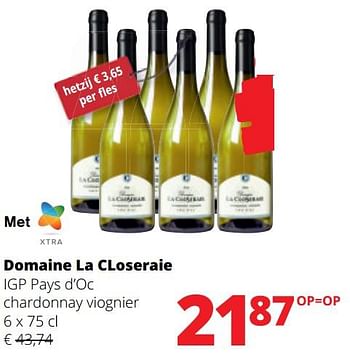 Promotions Domaine la closeraie igp pays d`oc chardonnay viognier - Vins blancs - Valide de 25/04/2024 à 08/05/2024 chez Spar (Colruytgroup)