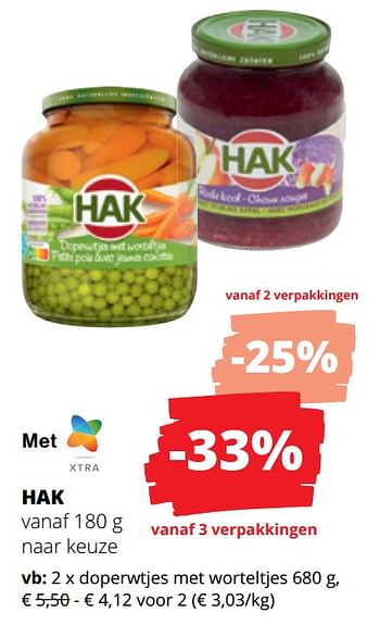 Promotions Doperwtjes met worteltjes - Hak - Valide de 25/04/2024 à 08/05/2024 chez Spar (Colruytgroup)