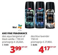 Promoties Fine fragrance deo aqua bergamot of black vanilla - Axe - Geldig van 25/04/2024 tot 08/05/2024 bij Spar (Colruytgroup)