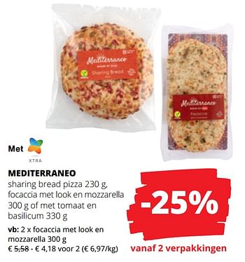 Promotions Focaccia met look en mozzarella - Mediterraneo - Valide de 25/04/2024 à 08/05/2024 chez Spar (Colruytgroup)