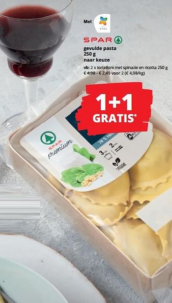 Promoties Gevulde pasta tortelloni met spinazie en ricotta - Spar - Geldig van 25/04/2024 tot 08/05/2024 bij Spar (Colruytgroup)