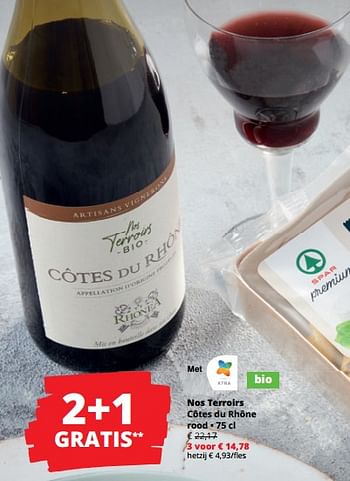 Promotions Nos terroirs côtes du rhône rood - Vins rouges - Valide de 25/04/2024 à 08/05/2024 chez Spar (Colruytgroup)