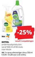 Promoties Onderhoudsproducten spray allesreiniger citrus - Dettol - Geldig van 25/04/2024 tot 08/05/2024 bij Spar (Colruytgroup)