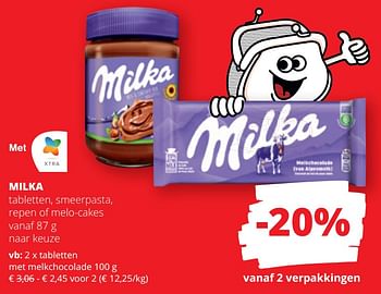Promotions Tabletten met melkchocolade - Milka - Valide de 25/04/2024 à 08/05/2024 chez Spar (Colruytgroup)