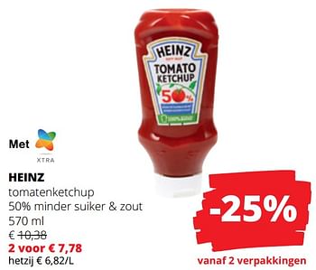 Promotions Tomatenketchup minder suiker + zout - Heinz - Valide de 25/04/2024 à 08/05/2024 chez Spar (Colruytgroup)