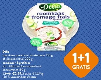 Promotions Délio roomkaas spread met komkommer - Delio - Valide de 24/04/2024 à 07/05/2024 chez OKay