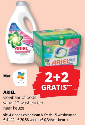Promoties Vloeibaar of pods color clean + fresh - Ariel - Geldig van 25/04/2024 tot 08/05/2024 bij Spar (Colruytgroup)