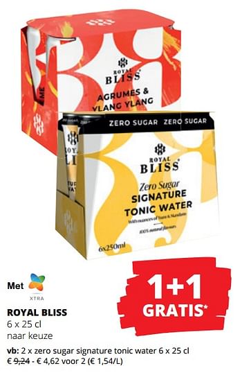 Promotions Zero sugar signature tonic water - Royal Bliss - Valide de 25/04/2024 à 08/05/2024 chez Spar (Colruytgroup)